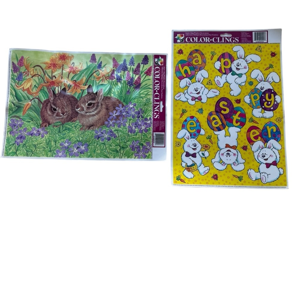 Color Clings Vintage Easter Window Static Cling Decorations Set Bunny Rabbit